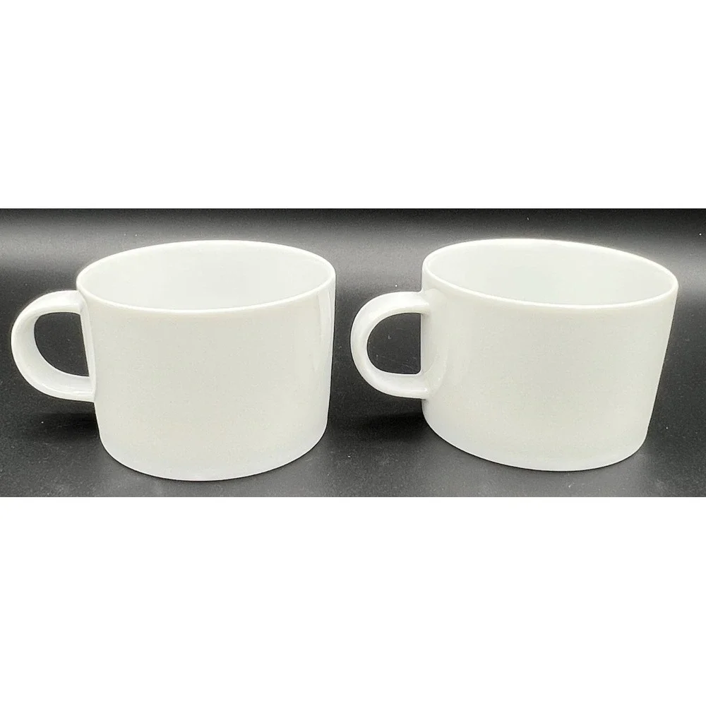 Crate & Barrel Maison White Cups 8oz Flat Bottom Coffee Tea Mugs Made in Japan